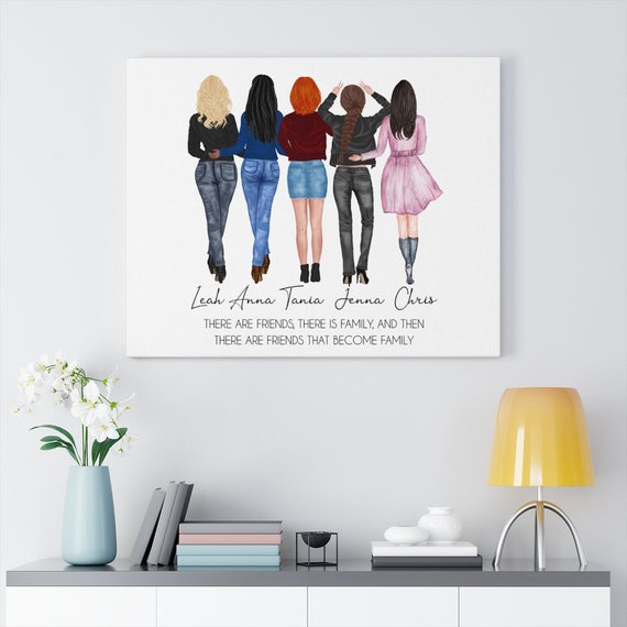 Personalized Best Friends Print Illustration, Custom Christmas Gift Portrait for Friends, Colleagues, Roommates, Xmas Gift Back View Il_570xn