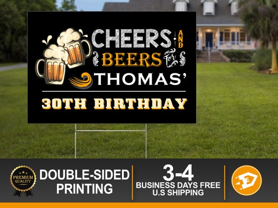 Cheers and Beers Birthday Yard Sign, Birthday Lawn Sign, 30th 40th 50th 60th Birthday, Lawn Decoration - Printed Yard Sign Digital/Printed Il_570xn