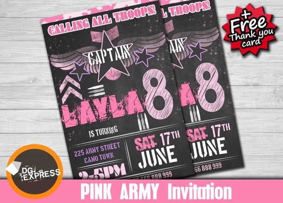 Army Invitation Girl- "Pink CAMO MILITARY BIRTHDAY Invitation" Military Soldier Birthday Party Printable, Army Tank Digital Birthday Invite Il_570xn