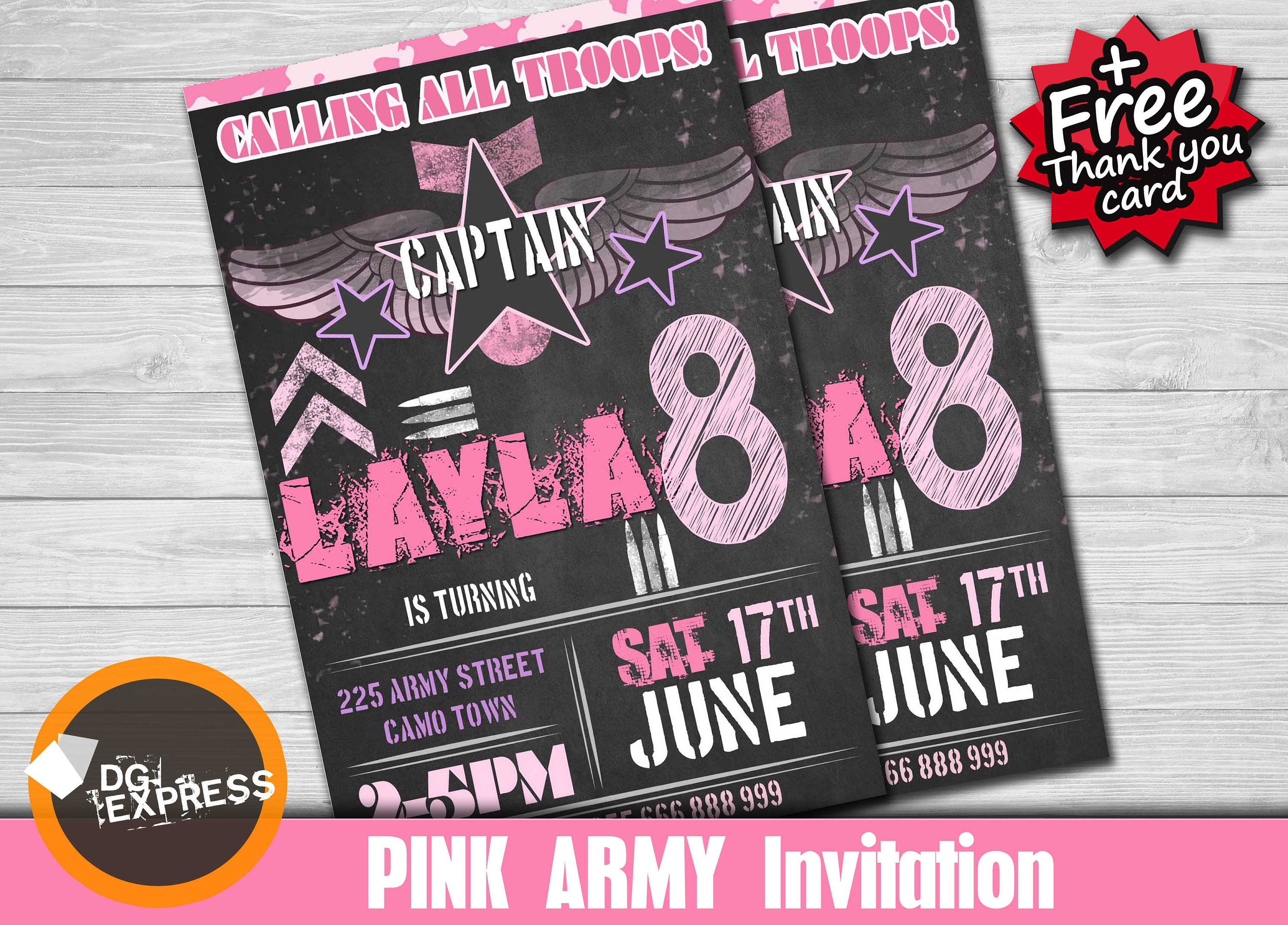 Army Invitation Girl Pink CAMO MILITARY BIRTHDAY | Etsy
