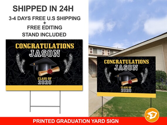 Graduation Lawn Sign Class of 2020 Yard Sign with Photo including Stakes - Digital/Printed Il_570xn