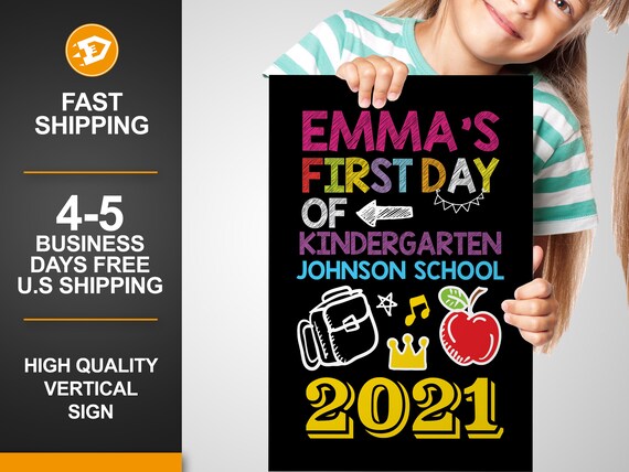 First Day of School Sign Yard Sign Girl Class of 2021 - In Person Kindergarten - Kindergarten Graduation yard sign - Digital/Printed Il_570xn