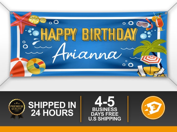 Pool Party Birthday Banner, Happy Birthday Party Banner, Custom 5th 10th Birthday, Pool Party, Summer Birthday - Personalized Indoor Outdoor Il_570xn