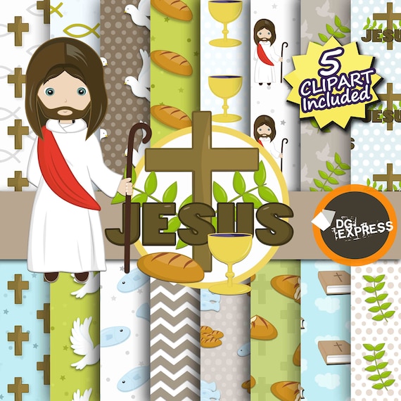 Jesus Clipart + Digital Paper : "Jesus Paper" -Bible Clipart, Christian Invitation, Religion Clip Art, Maria, Commercial Use, christ paper Il_570xn