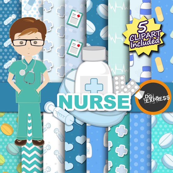 Nurse Digital Paper + Clipart - Boy : "Medical Digital Paper"- Nurse Invitation, Printable Birthday Invitation, Hospital, Medicine Il_570xn
