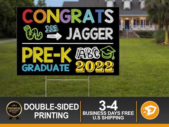 Pre-k Graduation Yard Sign Class of 2022 Yard Sign including Stakes - Pre-k Graduation Yard Sign for Kids - Digital/Printed Il_570xn