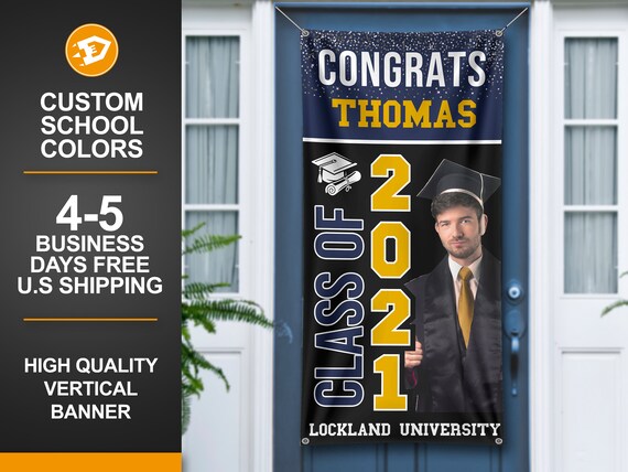 Graduation Class of 2021 Boy Door Banner, University graduation Blue Banner, Door Banner, Custom Graduation 2021 - Indoor Outdoor Il_570xn