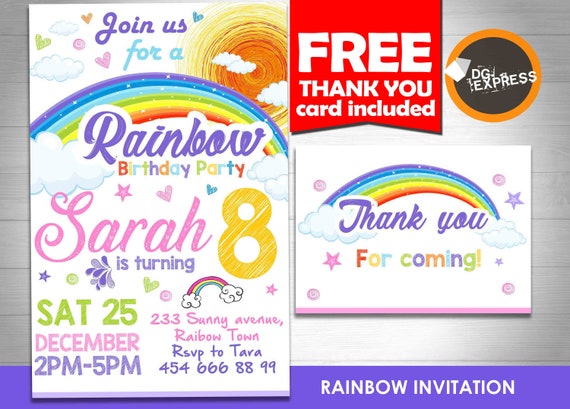 Rainbow Invitation - "RAINBOW BIRTHDAY Invitation" Rainbow party, Color Printable, Digital Rainbow Birthday Invite, MAGICAL invitation Il_570xn