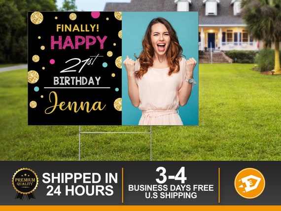 Happy Birthday Yard Sign | Girl Birthday Sign | 21st Birthday Yard Sign, Twenty First Birthday Sign, Sweet Sixteen - Digital/Printed Il_570xn
