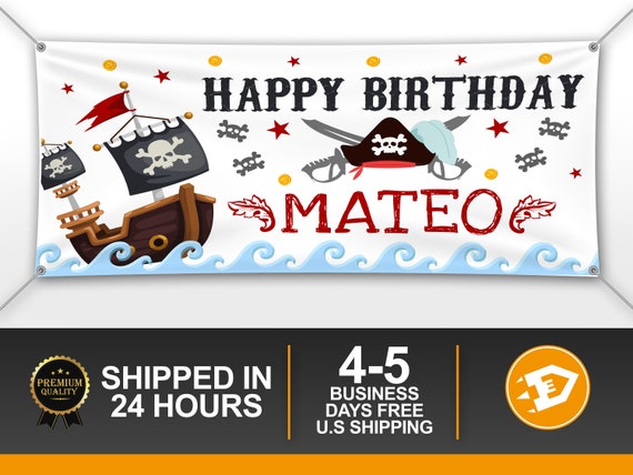 Pirate Birthday Banner, Happy Birthday Boy Party Banner, Custom Birthday Banner, Pirate Party - Personalized Indoor Outdoor Il_570xn