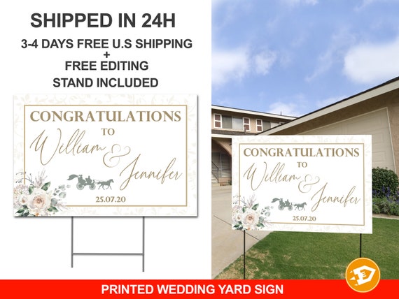 Wedding Yard Sign, Boho Floral Wedding Lawn Decor, Engagement Gifts, Wedding Anniversary Wedding Shower Marriage Lawn Sign - Printed Il_570xn
