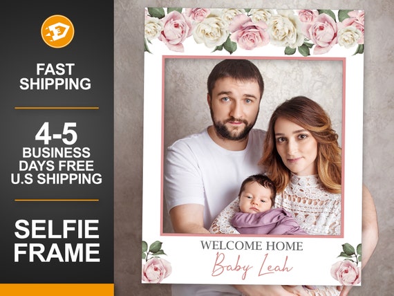 Welcome Home Selfie Frame, Mom to Be, It's a Girl Photo Props, Gender Reveal Photo Props, Mother's Day Floral Photo Frame Keepsake Il_570xn