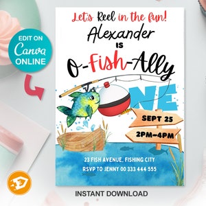 O-fish-ally One Fishing 1st Birthday Invitation - Fishing First Digital Invite, Fishing Party Birthday, Instant Download