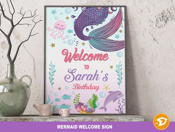 Mermaid Party Birthday Welcome Sign Poster "MERMAID PRINTABLE Birthday Sign" - Digital Paint Mermaid Birthday Party Board, Backdrop Slime Il_570xn