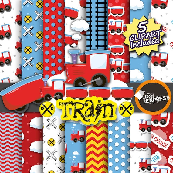 Train Digital Paper + Clipart : "Train Digital Paper"- chuga chuga Party Invitation, Train Birthday Invitation, Train party Il_570xn