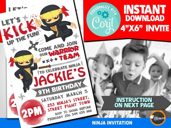 Ninja Invitation - "NINJA BIRTHDAY Party Invitation" sport Party, Ninja Boy Digital Ninja Invite,Instant download Il_570xn
