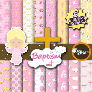 SALE Baptism Digital Paper- BAPTISM Digital Paper" - Baptism Clipart, Baptism Invitations, Baptism Girl Printables, Christian Paper, Bautizo