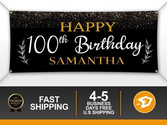 100th Birthday Banner, Gold Milestone Birthday Banner, Custom 30th 40th 50th 60th 70th Birthday, Cheers Party, Personalized Indoor Outdoor Il_570xn