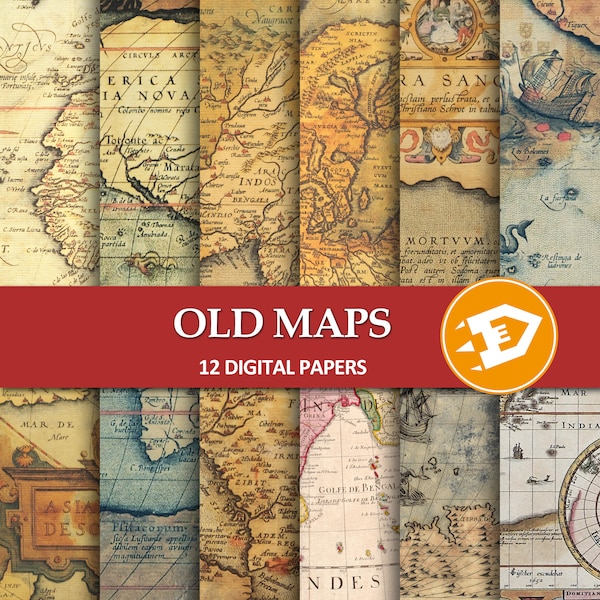 Old World Map Paper - Vintage Maps, Vintage Map Paper, Map Scrapbooking Paper, Vintage Scrapbook Paper