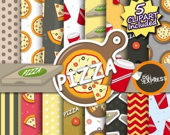 Pizza Clipart + Digital Paper : "Pizza Paper"- Pizza Clipart, Pizza Clipart, soft drink clipart, Pizza clipart, Pizza slice