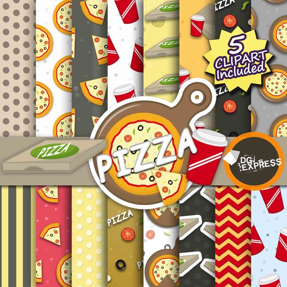 Pizza Clipart + Digital Paper : "Pizza Paper"- Pizza Clipart, Pizza Clipart, soft drink clipart, Pizza clipart, Pizza slice Il_570xn