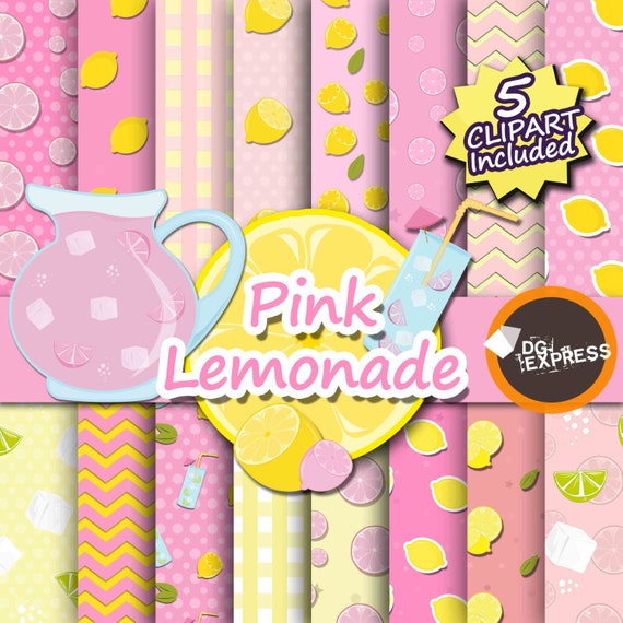 SALE Pink Lemonade Digital Paper + Clipart : "Pink Lemonade Paper" - Pink Lemonade Clipart, Citrus Digital Paper, Printable, Scrapbook Il_570xn