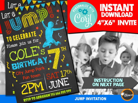 Jump Invitation - "TRAMPOLINE BIRTHDAY Party Invitation" Trampoline Party, Jump Girl Boy Digital Jumping Park Invite,Instant download Il_570xn
