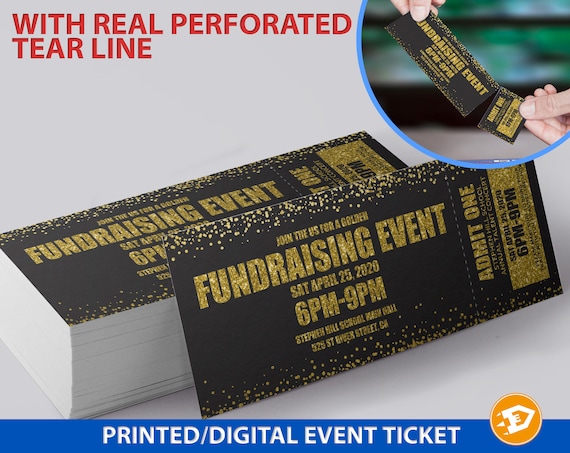 Glitter Ticket, Gold Event Ticket Template, Fundraising Dinner Flyer FREE SHIPPING - Printable/Printed Sparkly Ticket Printable gold Ticket Il_570xn