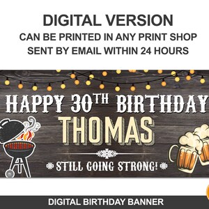 Barbecue BBQ Birthday Banner, Cheers Adult Man Party Decoration, Custom 30th 40th 50th 60th Vinyl Backdrop, Personalized Indoor Outdoor DIGITAL - YOU PRINT