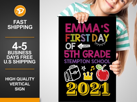 First Day of 5th Grade Sign Girl Class of 2021 - 5th Grade Class of 2021/2022 - Fifth Grade Graduation yard sign - Digital/Printed Il_570xn