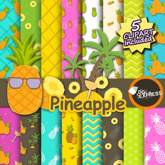 Pineapple Digital Paper + Clipart : "Pineapple Digital Paper" - fruit Digital Paper, Pineapple Birthday Invitation, Pineapple Paper, Il_570xn