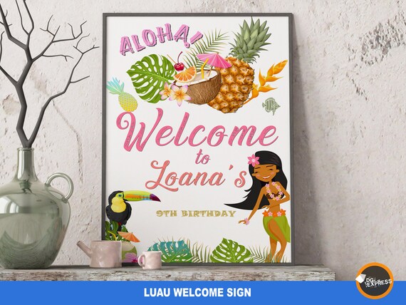 Luau Birthday Welcome Sign "LUAU PARTY PRINTABLE Birthday Sign" - Digital Chalkboard Hawaiian Birthday Party Board, Il_570xn