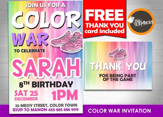 Color war Invitation - "COLOR WAR BIRTHDAY Invitation" Color party, Color Printable, Digital color Birthday Invite, digital invitation Il_570xn
