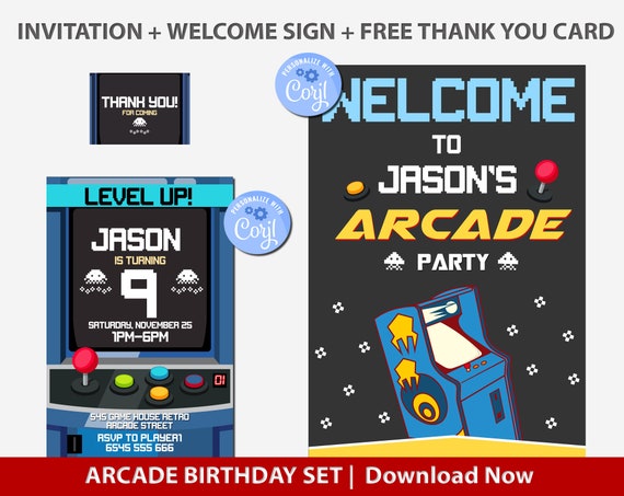 Arcade Invitation - "ARCADE GAME Birthday Invitation" Gamer invitation, Retro Arcade Birthday, Video Game Birthday, Video Game Il_570xn