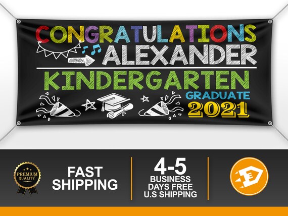 Kindergarten Graduation Banner, Kindergarten graduation Party Banner, Custom Kid Banner, Kindergarten Graduation 2021 - Indoor Outdoor Il_570xn