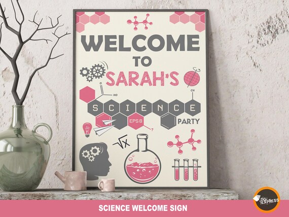 Science party girl Birthday Welcome Sign "SCIENCE PARTY PRINTABLE Birthday Sign" - Digital Chalkboard Science Birthday Party Board, Il_570xn