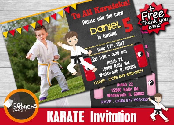Karate Birthday Invitation Photo- "KARATE INVITATION" Digital Martial Arts Invite - Karate Printable, Taekwondo Boy Chalkboard Invite Il_570xn