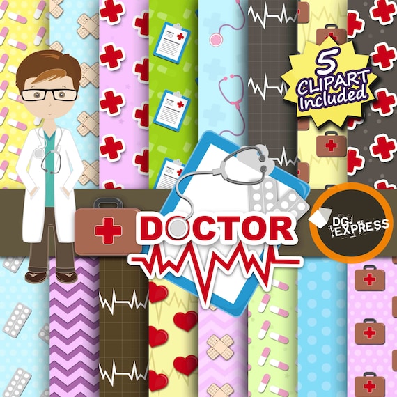 SALE Doctor Digital Paper + Clipart : "Nurse Digital Paper"- Doctor Invitation, Doctor Birthday Invitation, Printable, Hospital, Medicine Il_570xn
