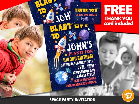 Space Birthday Invitation photo - "SPACE INVITATION" Digital Space Party Invite - Space Birthday Printable, Space Invite Il_570xn