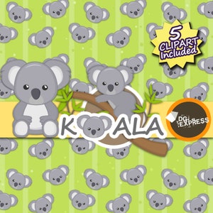 Koala Digital Paper Clipart : Koala Digital Paper Animal Clipart, Cute Koala Party Invite, Commercial Use, Scrapbook 画像 2