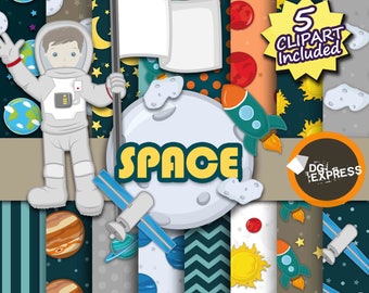 Space Digital Paper : "Astronaut Digital Paper"- Space clipart, Astronaut Clipart, Espacio Papel, Espaço Clipart, Boy Printable Paper