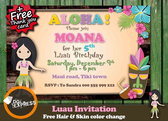 Luau Birthday Invitation - "LUAU INVITATION" Hawaiian Party Invite - Luau Birthday Printable, Hawaii Wood Invite + Free Thank You Card Il_570xn