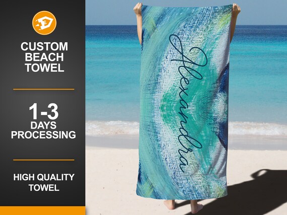 Personalized Beach Towel - Abstract Waves with Custom Name - Personalized Bridesmaid Gift - Summer Vacation Il_570xn