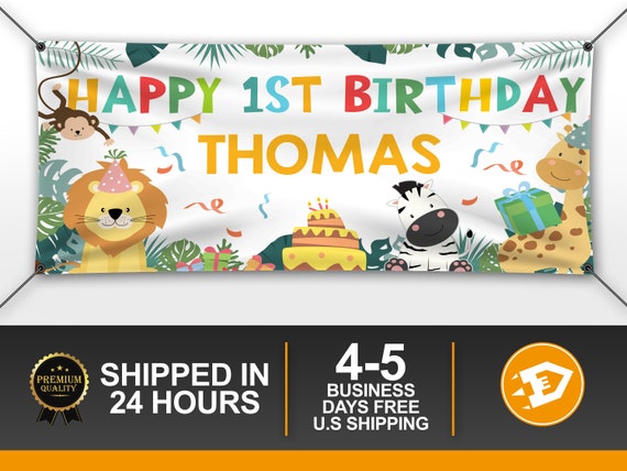 Safari Birthday Banner, Jungle Happy Birthday Banner, Personalized Party Decoration, 2nd 3rd 4th 5th 6th 7th Wild Animals Outdoor Backdrop Il_570xn