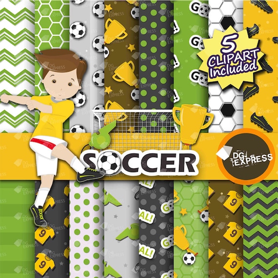 SALE Soccer Digital Paper + Clipart : "Soccer Paper"- Soccer Clipart, Soccer Birthday Invitation, Soccer Printable, Ball, player Il_570xn