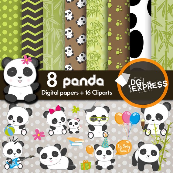 Panda Clipart and Digital Paper : "PANDA DIGITAL Paper" - Panda Clip art, Panda Scrapbook Paper, Panda Invitations Invite, Zen Clipart Il_570xn