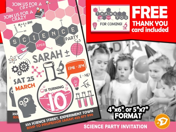 Science Party girl Invitation - "SCIENCE BIRTHDAY Invitation" crazy Scientist Party, Chemistry Lab Invite Experiment Birthday Printable Il_570xn