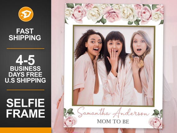 Baby Shower Selfie Frame, Mom to Be, New Mom Photo Props, Gender Reveal Photo Props, Mother's Day Floral Photo Frame Keepsake Il_570xn