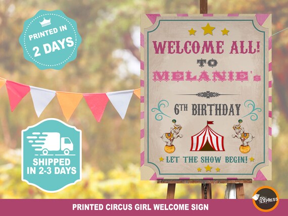 Printed Circus girl Birthday Welcome Sign "CIRCUS PARTY Birthday Poster" - Vintage Circus Carnival Birthday Party Poster Board, Marquee Il_570xn