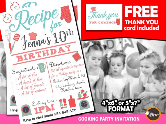 Cooking recipe Invitation - "COOKING recipe BIRTHDAY Invitation" Cooking Party, Cooking Digital Invite Cooking Birthday Printable Il_570xn